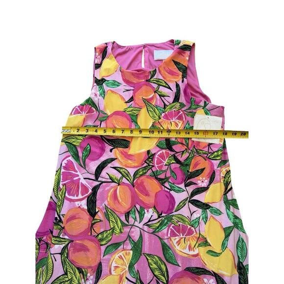 PAPPAGALLO Colorful Swing Shift Dress Size L Tropical Sleeveless Lemon Peach - Picture 4 of 5